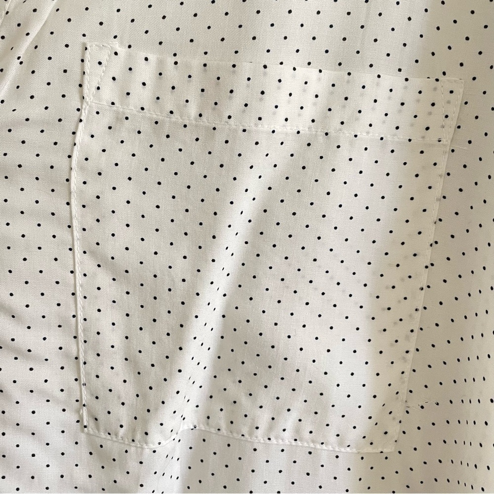 $10 SALE Button-Up Long Sleeve Polka Dot Top V-Neck Off White Black Shirt - Picture 5 of 9